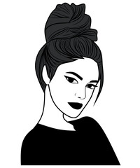 Black girl in bun portrait vector illustration