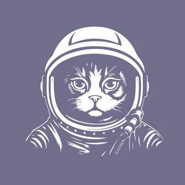 The cat is an astronaut in a spacesuit, portrait. Vector logo style, line graphics, flat design, simple, high contrast