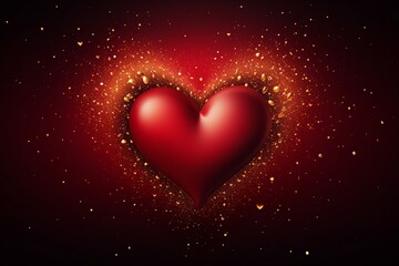 Gold heart on a red background with sparkles. 