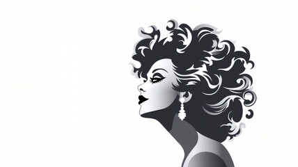 Drag queen silhouette who are usually a gay males who cross dress and wear heavy make up to expressive themselves in an artistic performance at a glamourous nightclub, stock illustration image