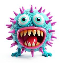 3d cartoon bacteria monster on transparent background, ai technology