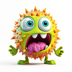 3d cartoon bacteria monster on transparent background, ai technology