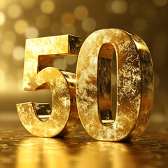 3d golden 50 number on golden background, ai technology