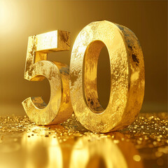 3d golden 50 number on golden background, ai technology