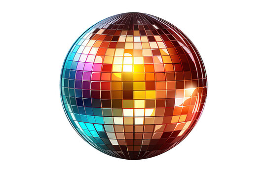 Render 3d illustration of color disco ball isolated on a Transparent background. Generative AI