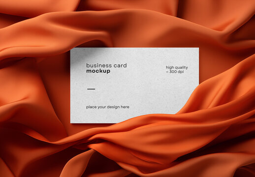 Elegant Business Card Mockup on Flowing Silk Fabric &ndash; High-Resolution Template for Branding and Stationery Presentation