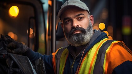 Obraz premium Portrait of garbage man in city