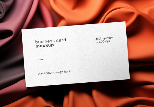 Business Card Mockup &ndash; Clean Horizontal Business Card on Draped Silk Fabric Background for Elegant Branding Presentation in High Resolution Display
