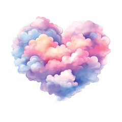 Love heart illustration, cute girly pastels, watercolor style, idealistic fluffy clouds in heart shape