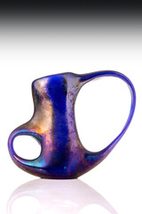 handcrafted amphora vase from Murano, cobalt blue with mother-of-pearl highlights modern design...