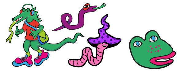 Obraz premium set of doodle elements in vector.teenage subcultural objects.image for stickers, print, app, design, web site, label, poster, postcard . Series of teenage icons