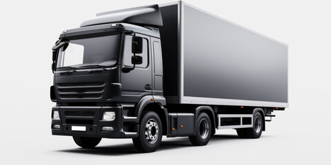 Black truck on white uniform background. Cargo and shipment concept. Generative AI