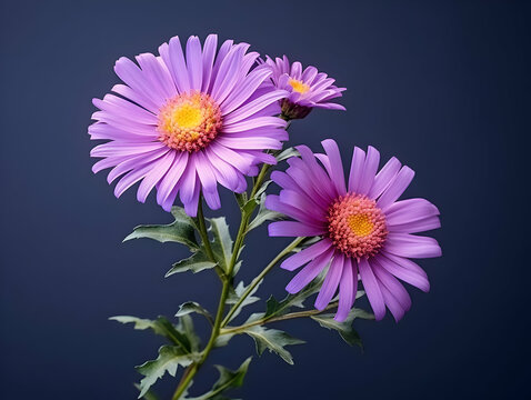 Aster flower in studio background, single aster flower, Beautiful flower, ai generated image
