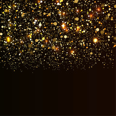 Glittering golden shiny particles with christmas lights
