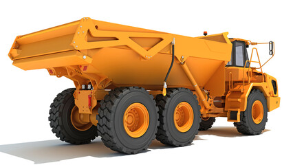 Mining Dump Truck heavy construction machinery 3D rendering on white background