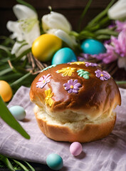 Obraz na płótnie Canvas Detailed cozy focused Easter bun of high