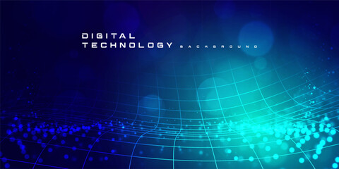 Digital technology internet network speed connection blue green background, cyber nano information, abstract communication, innovation future tech data, Ai big data lines dots, illustration vector 3d