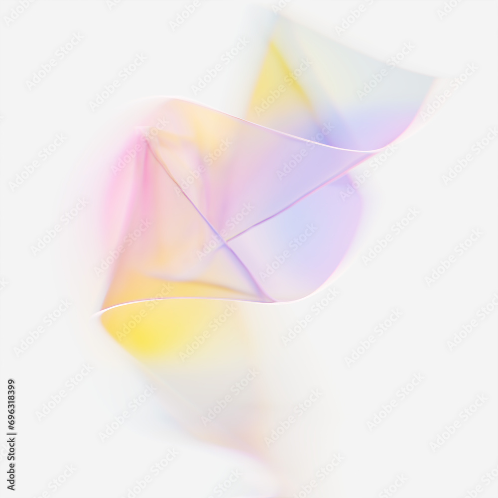 Fototapete many-colored curved plastic film on white background. floating liquid wavy shape design element 3d r