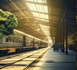 Obraz premium The train is t on the railway station 