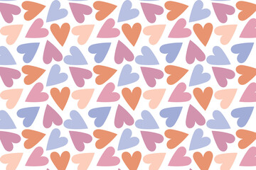 st valentines day seamless pattern with doodle hearts. vector repetitive pattern with peach, pink, orange, blue heart shapes. colorful sketch hippie summer heart background. trendy love pattern