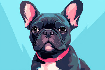 French Bulldog in vector style, inspired by Japanese minimalism, on a pastel-colored background