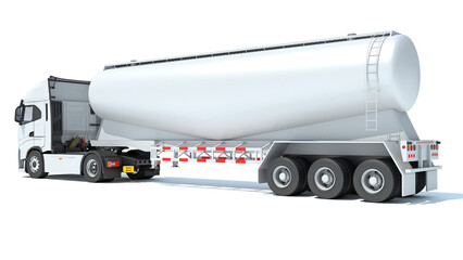 Semi Truck with Tank Trailer 3D rendering on white background