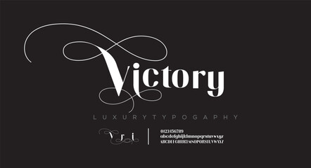 Victory Elegant alphabet letters font and number. Classic Lettering Minimal Fashion Designs. Typography modern serif fonts regular decorative vintage concept. vector illustration - obrazy, fototapety, plakaty