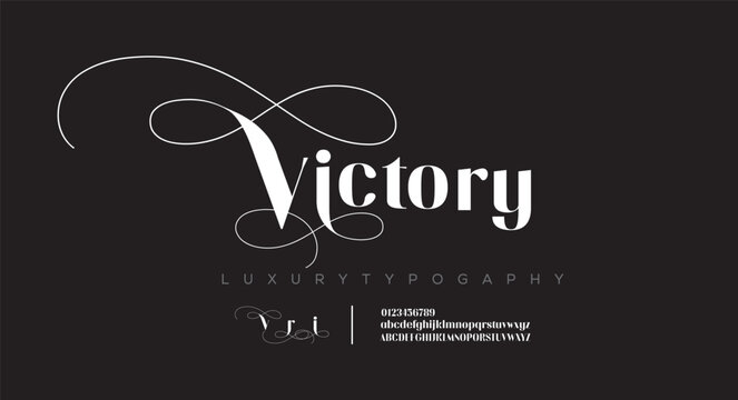 Victory Elegant alphabet letters font and number. Classic Lettering Minimal Fashion Designs. Typography modern serif fonts regular decorative vintage concept. vector illustration