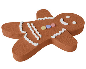 Gingerbread man lying without background. 3D rendering.