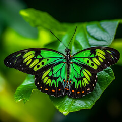 Beautiful butterfly on green leaves, ai technology