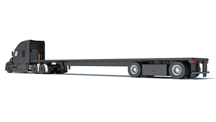 Truck with flatbed trailer 3D rendering on white background