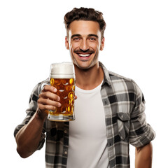Man Holding Beer Mug Oktoberfest Isolated on Transparent Background PNG