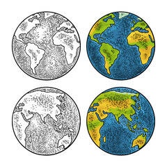 Earth planet globe. Vector black vintage engraving illustration