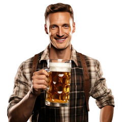 Man Holding Beer Mug Oktoberfest Isolated on Transparent Background