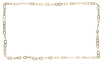 gold chain link rectangle frame jewellery object, transparent background