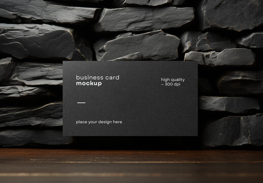 Business Card Mockup with Dark Stone Background &ndash; Elegant Horizontal Template for Corporate Identity and Branding Presentation