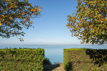 View of the Balaton lake from Balatonvilagos.Autumn season.