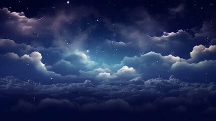Mystical Night sky background with full moon clouds