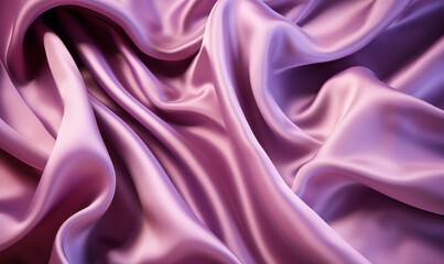 Obraz premium Luxurious satin fabric in soft purple waves, creating an elegant and smooth texture, perfect for backgrounds or fashion concepts