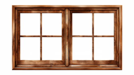 Brown wooden windows illustration Used to decorate the house and garden isolated on white transparent background, PNG File