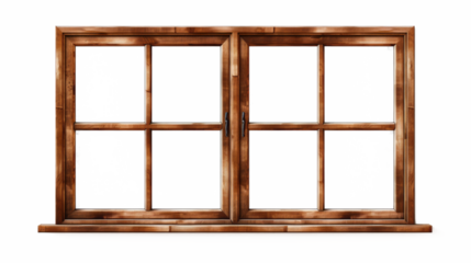 Brown wooden windows illustration Used to decorate the house and garden isolated on white transparent background, PNG File