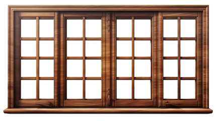 Brown wooden windows illustration Used to decorate the house and garden isolated on white transparent background, PNG File