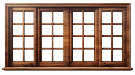 Brown wooden windows illustration Used to decorate the house and garden isolated on white transparent background, PNG File