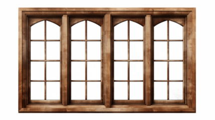 Brown wooden windows illustration Used to decorate the house and garden isolated on white transparent background, PNG File