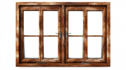 Brown wooden windows illustration Used to decorate the house and garden isolated on white transparent background, PNG File