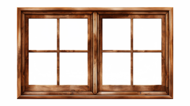 Brown wooden windows illustration Used to decorate the house and garden isolated on white transparent background, PNG File