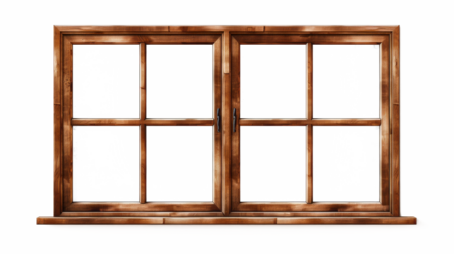 Brown wooden windows illustration Used to decorate the house and garden isolated on white transparent background, PNG File