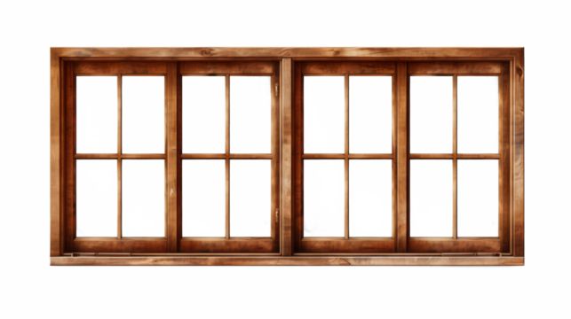Brown wooden windows illustration Used to decorate the house and garden isolated on white transparent background, PNG File