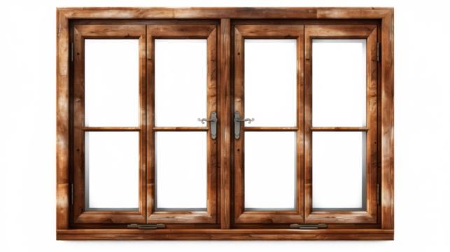 Brown wooden windows illustration Used to decorate the house and garden isolated on white transparent background, PNG File