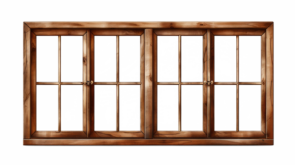 Brown wooden windows illustration Used to decorate the house and garden isolated on white transparent background, PNG File
